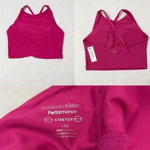 Calvin Klein Performance Sz L  Built In Bra Berry Fitted Cropped Top